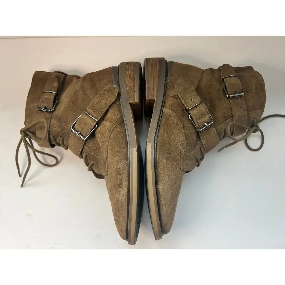 Vince Camuto Brown Suede Leather Combat Moto Tokode Zip Up Ankle Boots Sz 8‎
